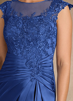 Azazie Santa Barbara Mother of the Bride Dresses Royal Blue Sheath Pleated Stretch Satin Dress image6
