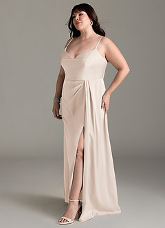 Azazie Brielle Robes de demoiselle d'honneur Robe Trapèze en Satin extensible Bretelles spaghetti Albâtre Blanc image10