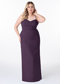 Azazie Mai Brautjungfernkleider Etui Plissee Chiffon Kleid Pflaume image7