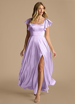 Azazie Bondi Bridesmaid Dresses Lilac A-Line Bow Metallic Satin Dress image6