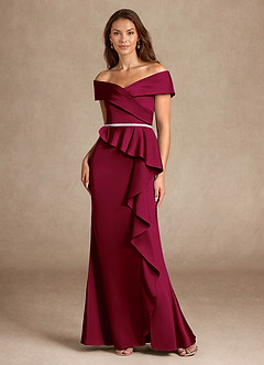 Azazie Dareia Mother of the Bride Dresses Burgundy Mermaid Off the Shoulder Stretch Satin Dress image6