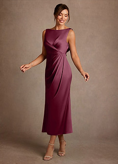 Azazie Mazhe 신부의 어머니 드레스 A라인 주름진 스트레치 새틴 티 길이 드레스 image3