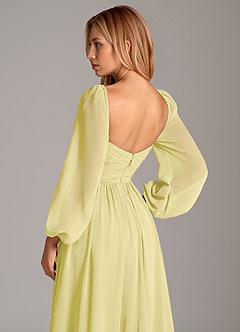 Azazie Bailee Robes de demoiselle d'honneur Robe Trapèze en Mousseline de soie Manche longue Sorbet Citron image2