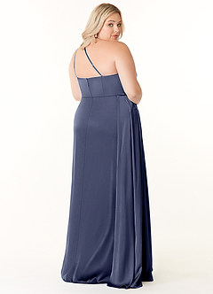 Azazie Maron Robes de demoiselle d'honneur Robe Trapèze en Satin extensible Epaule unique Bleu Orageux image9