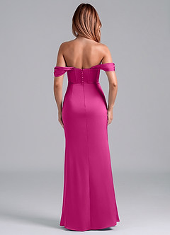 Azazie Asha Jurken voor bruidsmeisjes Converteerbaar Jurk van Stretch Satijn met Kolom Off the Shoulder Fuchsia image4