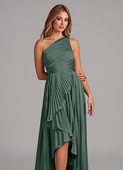 Azazie Lyrica Bridesmaid Dresses Sea Moss A-Line One Shoulder Stretch Satin Dress image7