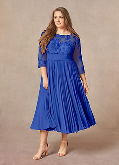 Azazie Tutu Abiti per la Madre della Sposa Abito A-Line in Chiffon in Pizzo con Scollo a Barca Blu Reale image9