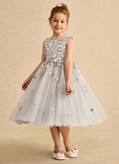 Azazie Lana Flower Girl Dresses Frost A-Line Sleeveless Matte Satin Dress image3