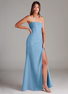 Azazie Leonis Jurken voor bruidsmeisjes Converteerbaar Jurk van Chiffon met Kolom Strapless Staal Blauw image8