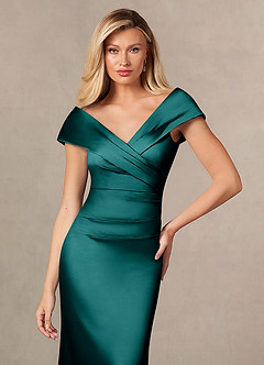 Azazie Ludlow Mother of the Bride Dresses Peacock Mermaid Pleated Stretch Satin Dress image6