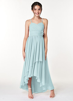 Azazie Catalina Junior Mist A-Line Ruched Chiffon Dress image4