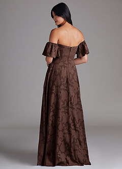 Azazie Sue Vestidos de madrinha de casamento Vestido Ganache de Esgotamento Floral de Linha A com Fora do ombro image3