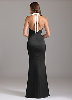 Azazie Valerie Bridesmaid Dresses Ivory Black Mermaid Pleated Stretch Satin Dress image2