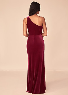 Azazie Argan Bridesmaid Dresses Burgundy Mermaid One Shoulder Pleated Velvet Dress image3