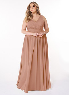 Azazie Kora Brautjungfernkleider A-Linie Plissee Chiffon Kleid Champagner Rosa image10