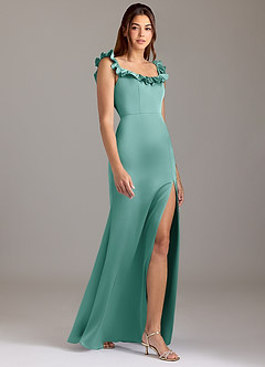 Azazie Callie Brautjungfernkleider Wandelbar A-Linie Gestreift Stretch-Satin Kleid Aqua image4