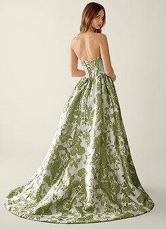 Allegra Green Floral Jacquard Wrap A-line Prom Dress image2