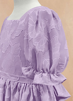 Azazie Joss Flower Girl Dresses Lilac A-Line with Sleeves Floral Burnout Dress image7