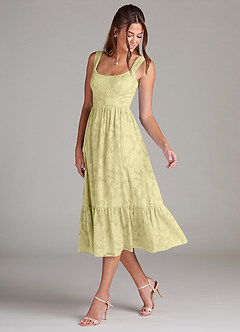 Azazie Alissa Bridesmaid Dresses Lemon Sorbet A-Line with Pockets Floral Burnout Dress image5