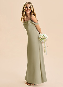 Azazie Lettie Junior A-Linie Schulterfrei Stretch-Satin Kleid Moosgrün image1