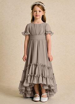 Azazie Kass Flower Girl Dresses Taupe A-Line Pleated Chiffon Dress image4