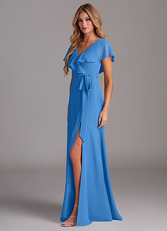 Azazie Lainey Bridesmaid Dresses Blue Jay A-Line with Pockets Chiffon Dress image4