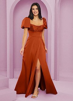 Barbie ♥ Azazie Bridesmaid Dresses Paprika A-Line Ruched Stretch Satin Dress image1