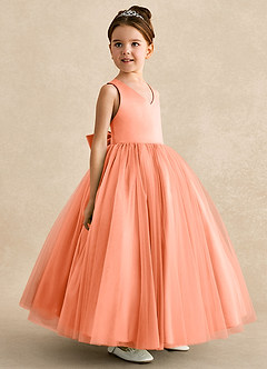 Azazie Peanut Robe Demoiselle D'honneur Fillette Robe Trapèze en Tulle Bretelle Coucher De Soleil image2