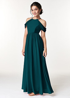 Azazie Seneca Junior A-Linie Schulterfrei Chiffon Kleid Kiefer image5