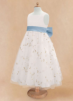 Azazie Pollie Flower Girl Dresses Ivory Powder Blue A-Line Bow Tulle Dress image13