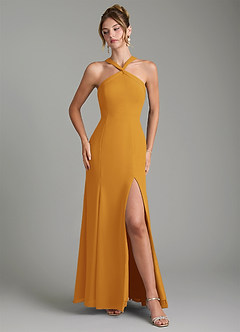 Azazie Rue Bridesmaid Dresses Butterscotch A-Line Halter Chiffon Dress image4