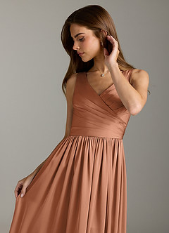 Azazie Keyla Robes de demoiselle d'honneur Robe Trapèze en Satin extensible Plissée Bronze image8
