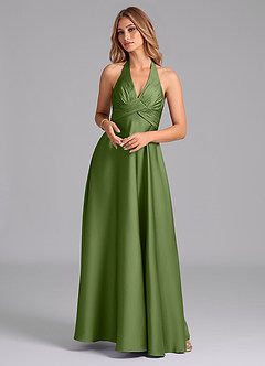 Azazie Tessie Bridesmaid Dresses Juniper A-Line Pleated Stretch Satin Dress image1