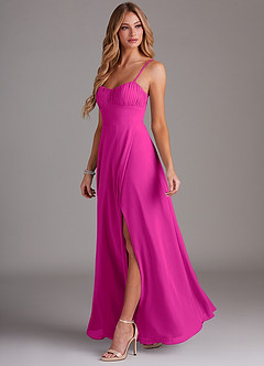 Azazie Breonna Final Sale Fuchsia A-Line Sweetheart Neckline Chiffon Dress image3