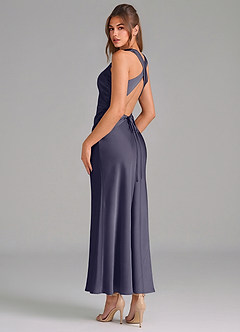 Azazie Evadne Vestidos de damas de honor Vestido de Tormenta de Satén Elástico de Corte Recto con Plisado image2