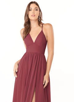 Azazie Aaida Jurken voor bruidsmeisjes Jurk van Chiffon met A-Lijn Korset Merlot image5