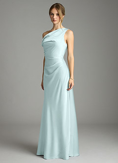 Azazie Emerson Bridesmaid Dresses Sea Glass Mermaid Off the Shoulder Stretch Satin Dress image4