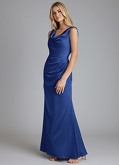 Azazie Tallie Bridesmaid Dresses Royal Blue Mermaid Pleated Stretch Satin Dress image2