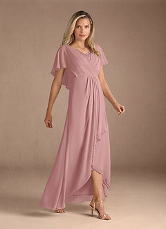 Azazie Eliza Mother of the Bride Dresses Dusty Rose A-Line V-Neck Pleated Chiffon Dress image2