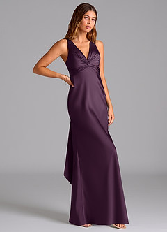 Azazie Hati Bridesmaid Dresses Plum Mermaid Stretch Satin Dress image1
