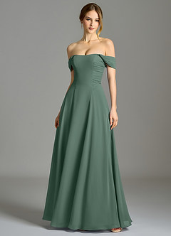 Azazie Oasis Bridesmaid Dresses Sea Moss A-Line with Pockets Chiffon Dress image1
