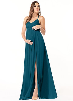 Azazie Annabelle Abiti da damigella d'onore premaman Abito A-Line con Scollo a V a Pieghe Maglia Floor-Length image1