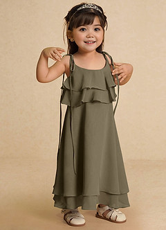 Azazie Temi vestidos de niña de las flores Vestido de Verde Sauce de Gasa de Corte En A con Tirante Espagueti image7