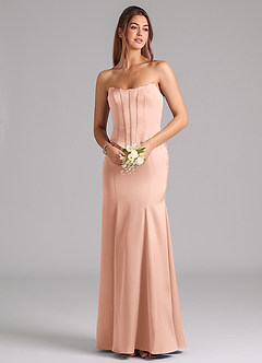 Azazie Ximena Bridesmaid Dresses Rose Gold Mermaid Corset Stretch Satin Convertible Dress image7