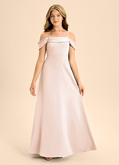 Azazie Anselie Junior Vestido de Rosa Rubor de Satén Elástico de Corte En A con Vestidos sin tirantes image7