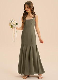 Azazie Evey Junior Abito Sirena in Chiffon Plissettato Willow Green image1