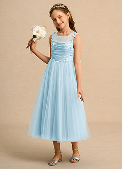 Azazie Snowball Girl Blumenmädchenkleider Ballkleid Plissee Tüll Kleid Himmelblau image1