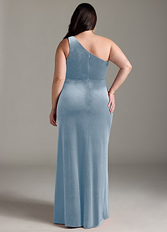 Azazie Argan Bridesmaid Dresses Dusty Blue A-Line One Shoulder Pleated Velvet Dress image9