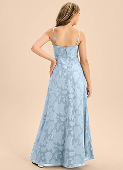 Azazie Kaylee Junior Sky Blue A-Line with Belt Floral Burnout Dress image2