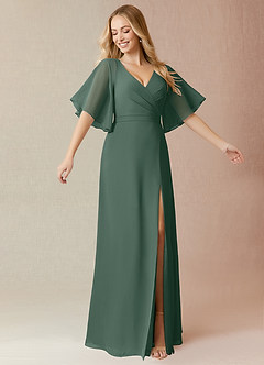 Azazie Cierra Bridesmaid Dresses Sea Moss A-Line V-Neck Chiffon Dress image1